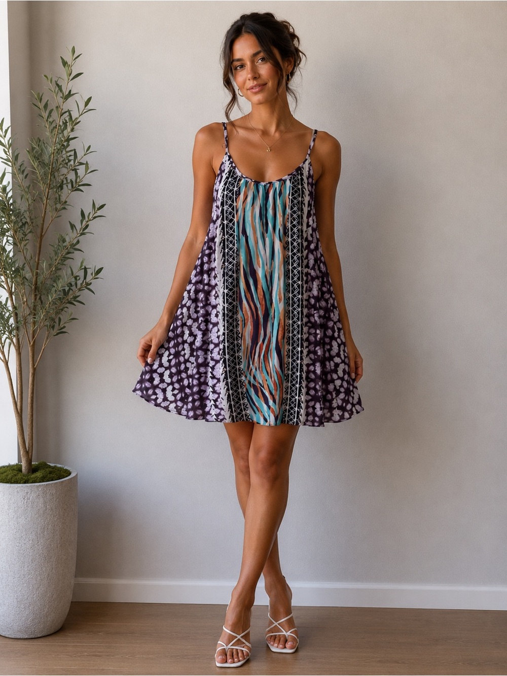 Express NWT Colorful Printed Sleeveless Slip Dress Purple Size extra Small